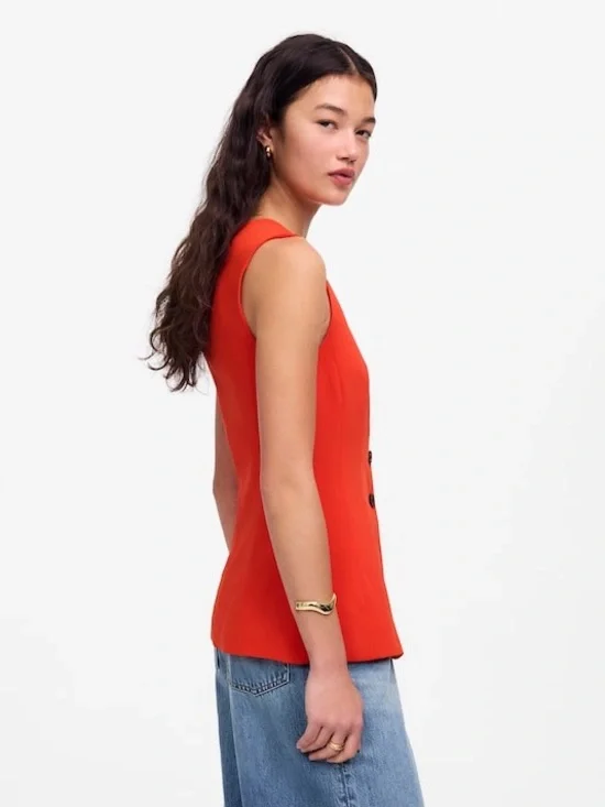 NEW! Madewell Cutaway Long Vest in Bright Flame Red Size 2 - Picture 6 of 10